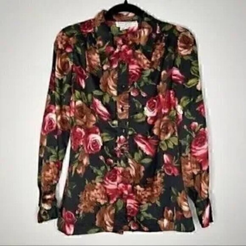 Vintage Contessa Monique Floral Button Front Blouse | 12 | by Florence Alper
